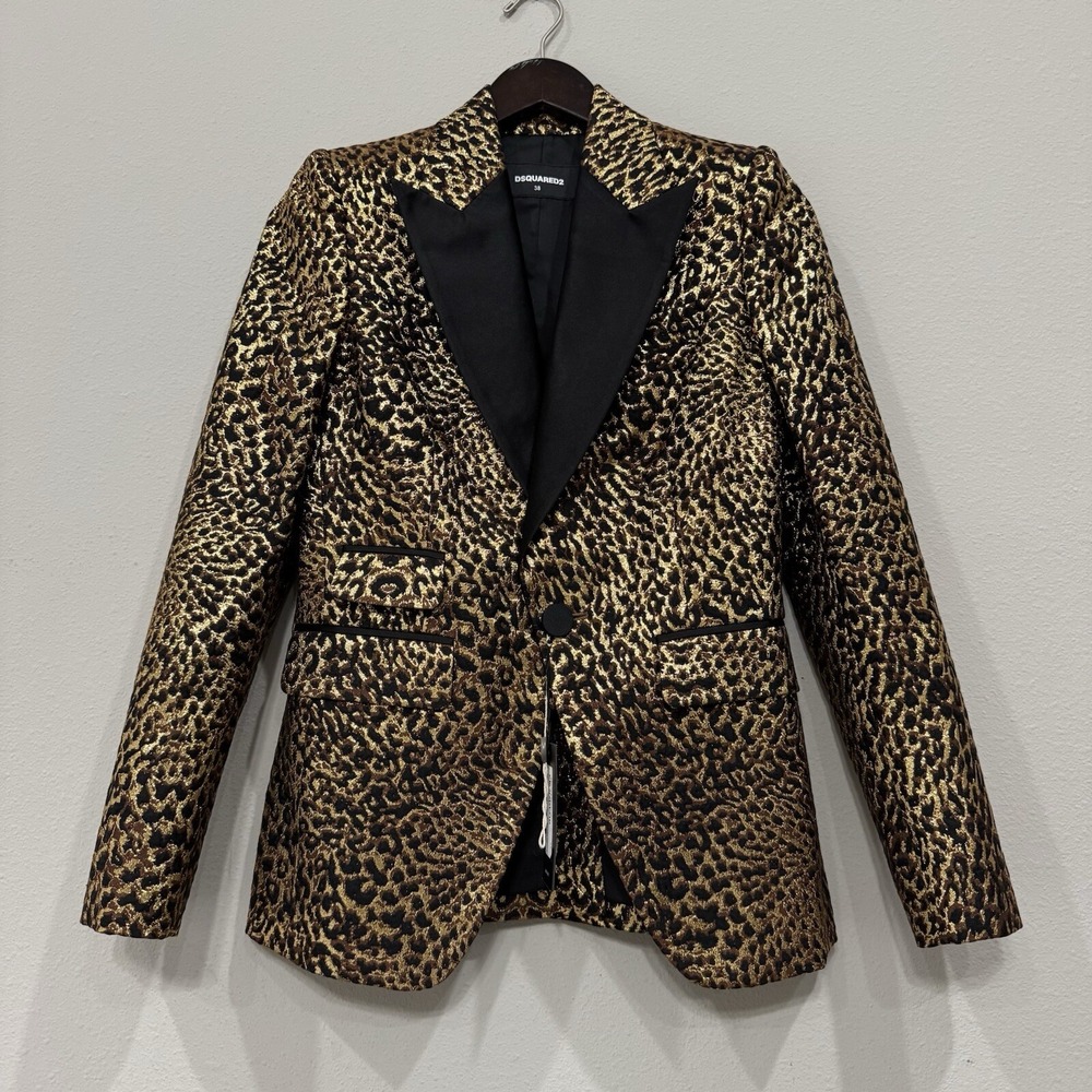 Dsquared2 Runway Tuxedo Blazer Leopard Brocade Metallic US 2, XS - Picture 5 of 16